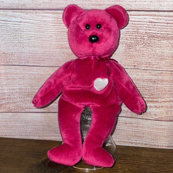 Vintage 1999 TY Beanie Babies Valentina Bear fuchsia pink P.E pellets 1965(KR) - Picture 2 of 9
